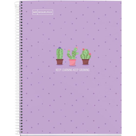CUADERNO FORMA FRANCESA PASTA DURA MIQUELRIUS CACTUS LAVANDA RAYA 80 HOJAS