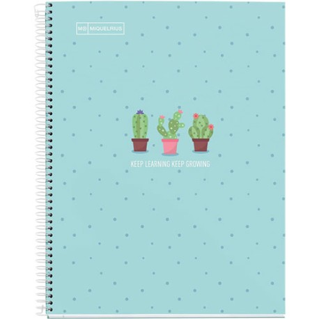CUADERNO FORMA FRANCESA PASTA DURA MIQUELRIUS CACTUS AZUL RAYA 80 HOJAS