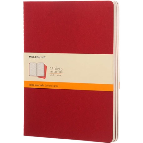 Libreta Moleskine Cahier Roja 19X25 CM de Rayas Paquete Con 3